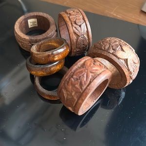 8 Vintage Hand Carved Wooden Hand Napkin Rings